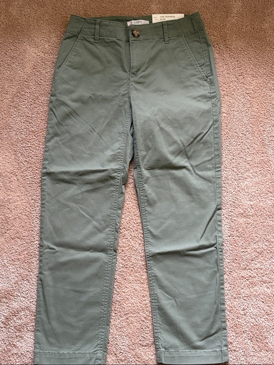 LOFT Pants - Women’s Monroe Slim Mid Rise Cotton Olive Green Chino Pants -Casual Straight Fit